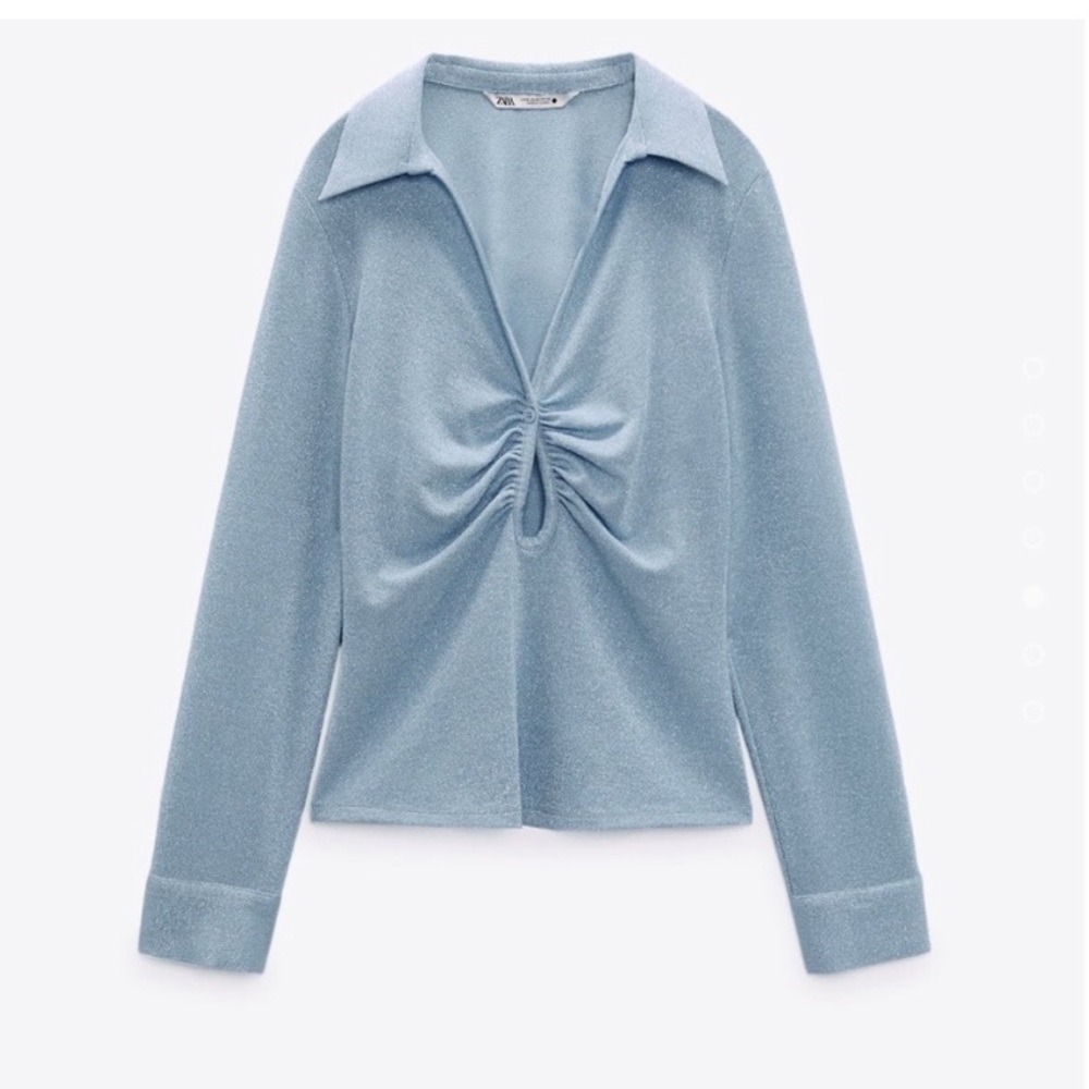 Zara Open Detail Ruched Top in Sparkly Blue